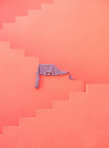 a person walking up a set of stairs