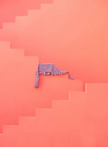 a person walking up a set of stairs