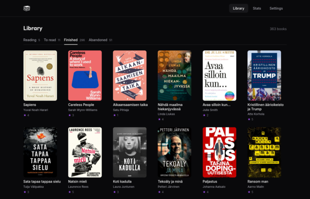 Kirjasovelluksen prototyyppi.