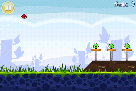 Kuvankaappaus iPod Touchin Angry Birds-pelistä