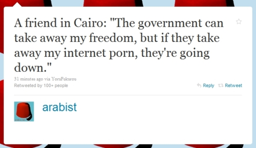 The goverment can take away my freedom, but if they take away my Internet porn, they're going down.