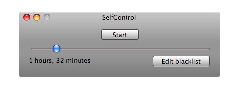 Kuva SelfControl -ohjelman ikkunasta