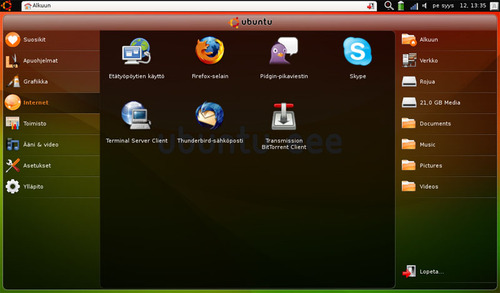 Kuva Ubuntu Eee:n työpöydästä.